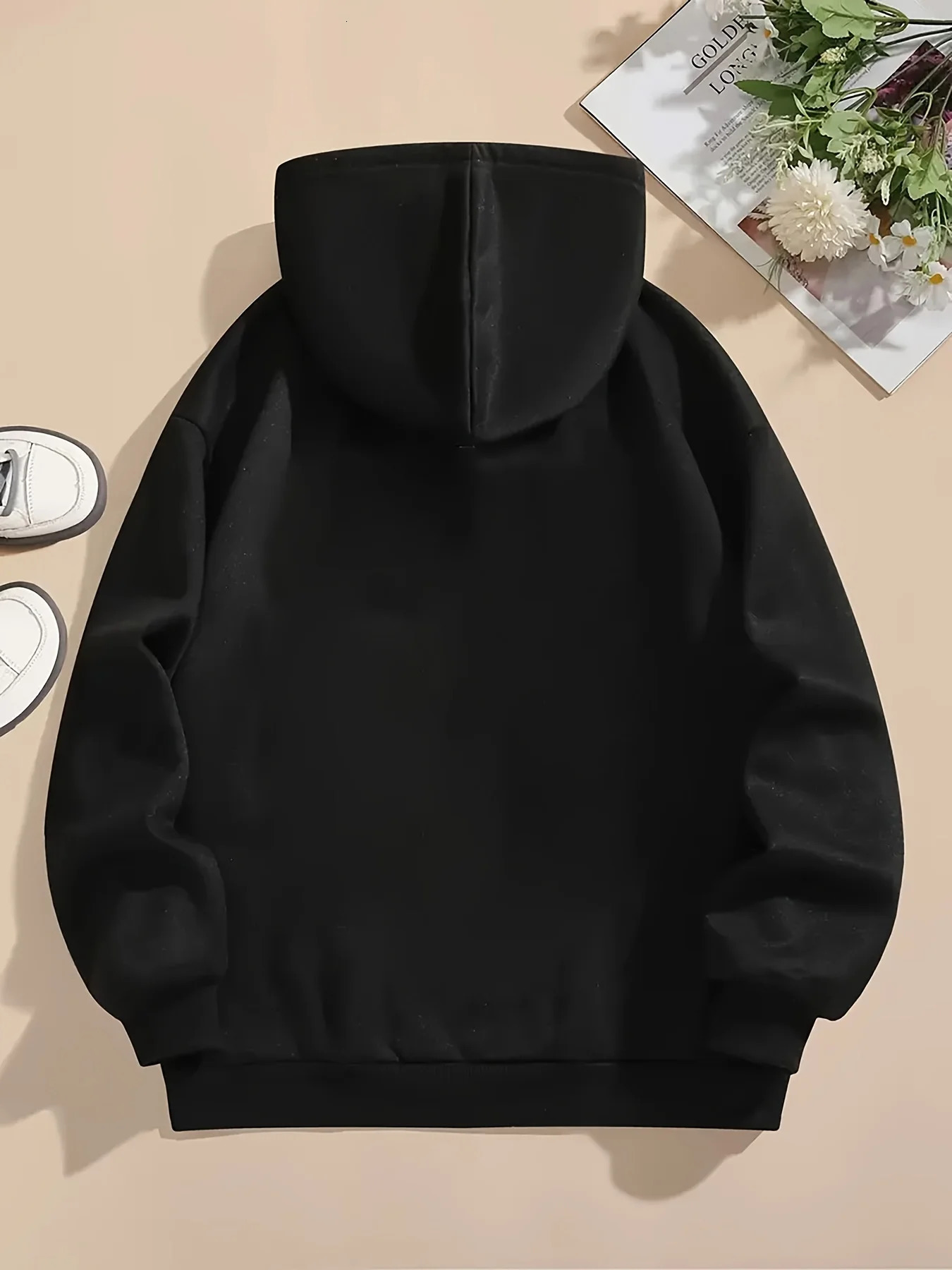 Letter Print Kangaroo Pocket Hoodie Casual Long Sleeve Drawstring Womens Clothing 250414Z