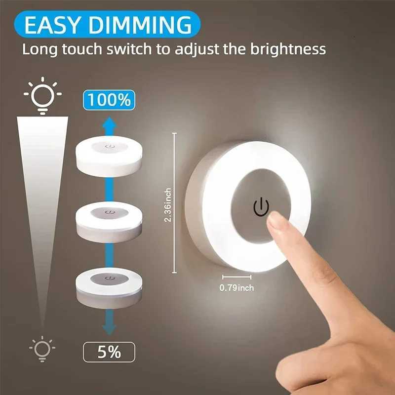 Mini LED Touch Sensor Night Lights USB Rechargeable Kitchen Bedroom Base Wall Light Round Portable Dimming Night Lamp M251114