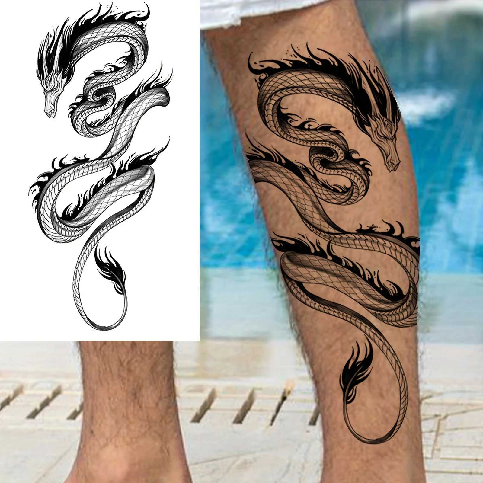 Waterproof Temporary Tattoo Stickers Black Dragon Flash Tattoo Female Snake Rose Body Fake Tattoo Flower Arm TattooXJ25414