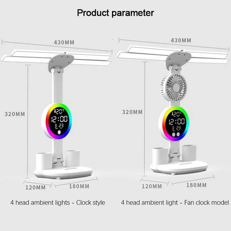 Rechargeable Table Lamp for Study Desk Lamp Reading Light Led Table Light with Fan Led Clock Dispaly Reading Lamp M251114