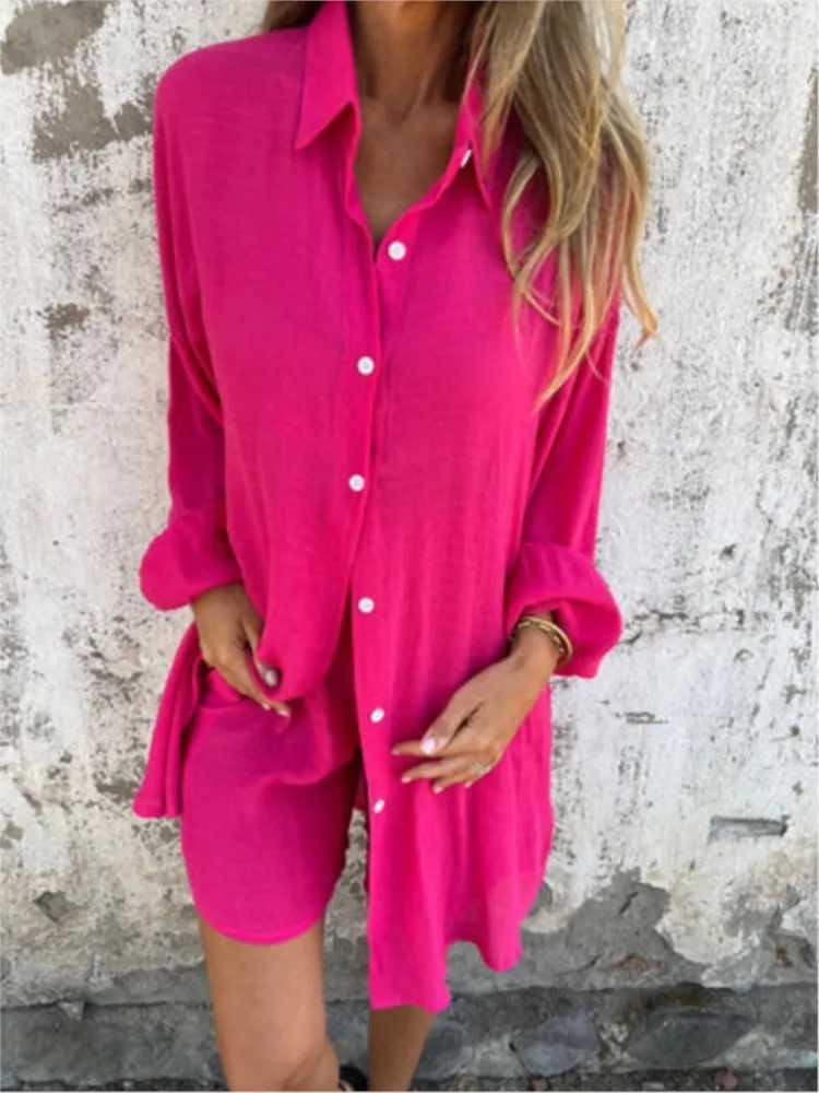 2025 new Ele womens 2-piece set fashionable loose black cardigan shorts set two-piece set womens setXJ250414