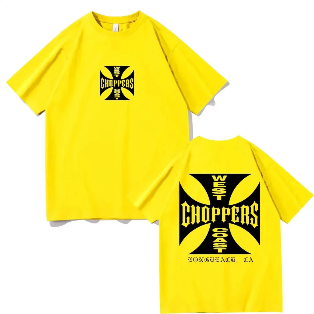 West chopper cross frame printed Tshirt mens hiphop streetwear oversized wool short sleeved shirt 250408