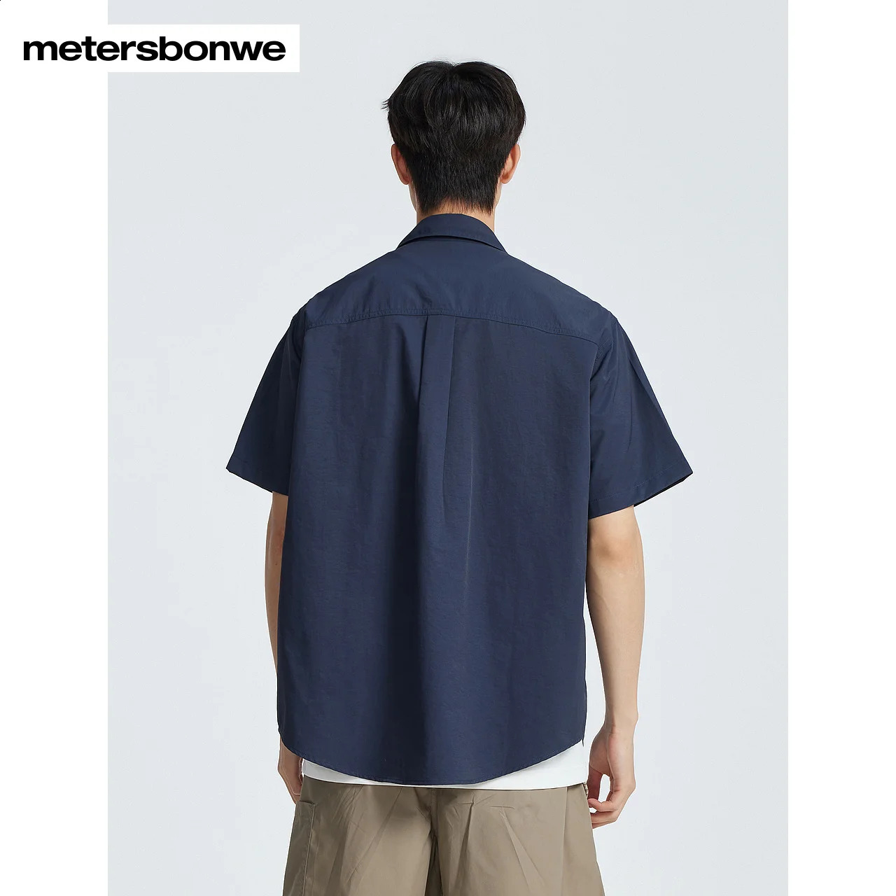 Metersbonwe Mens Polo Neck Short Sleeve Freight Shirt Loose Solid Color Business Shirt Japanese Style Summer 250411