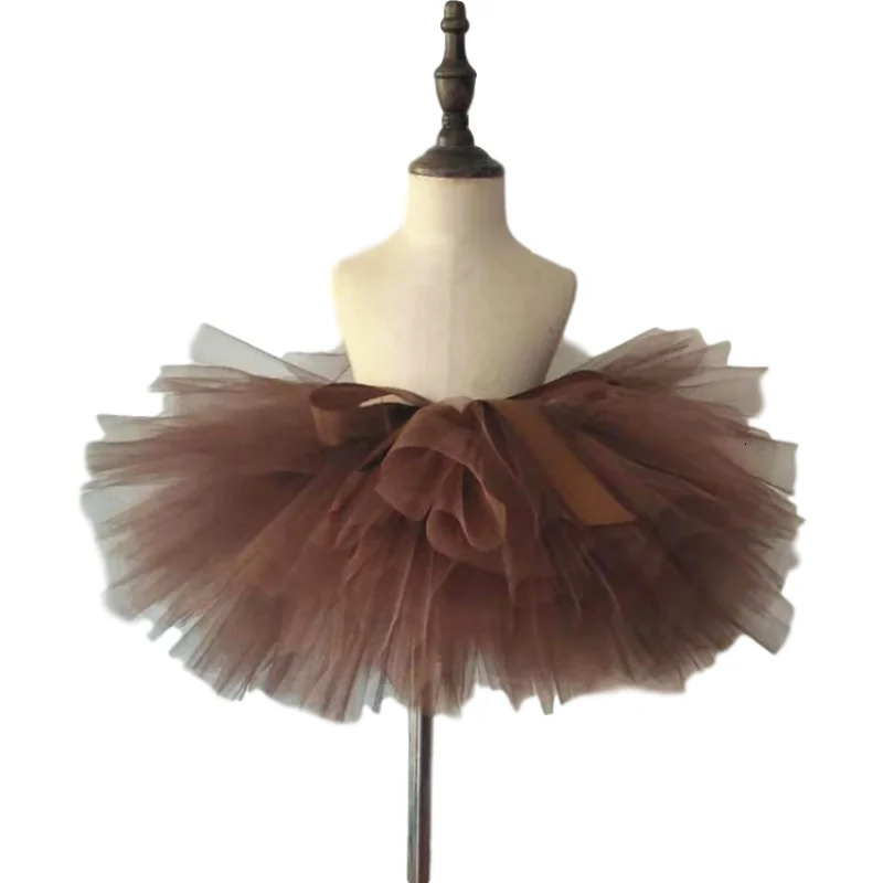 Tutu Skirt Coffee Brown Color Children Girls Costume Tutu Skirt Handmade Fluffy Ballet Dance Christmas Clothing kids 250411