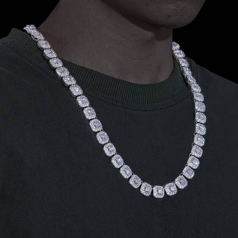 Dropshipping Cadena Fine Jewelry 10mm 925 Sterling Silver VVS Moissanite Diamond Iced Out Tennis Chain Necklace for Men Women