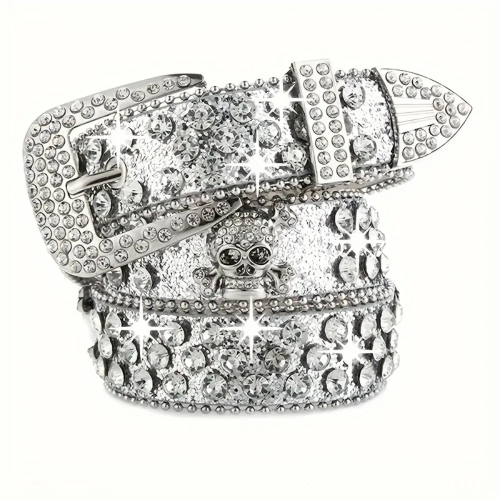 Stylish Rhinestone Western Cowgirl Style Y2K Belt Sparking Pu Leather BB Belts Jeans Dress Accessories For Women 251113