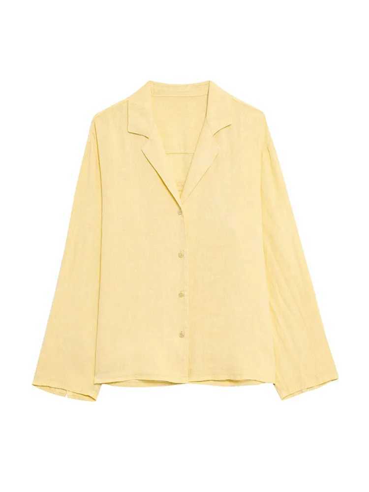 Casual cotton linen shirt set for women solid collar long Sve single chest loose shorts 2025 summer office setXJ250414