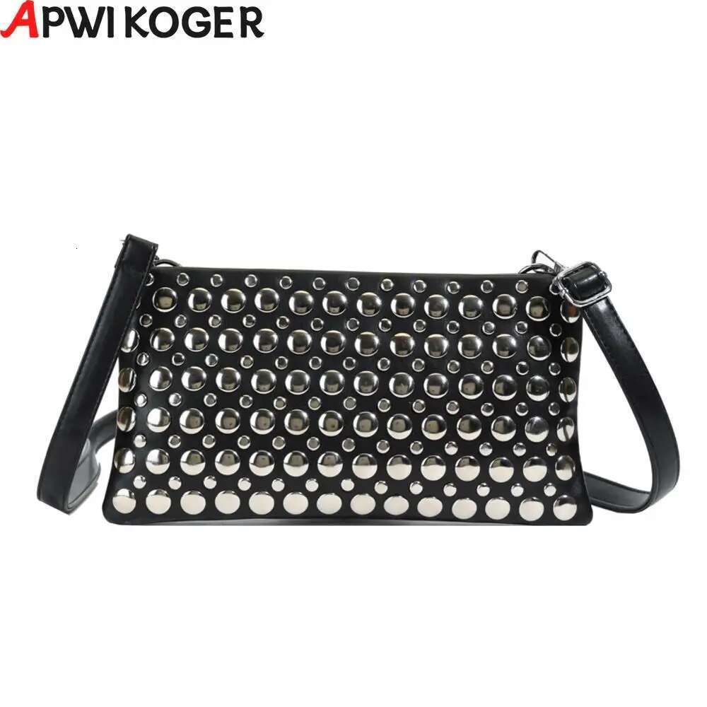 Women Fashion Rivets Handbag Adjustable Strap PU Leather Studded Crossbody Punk Shoulder Girls Daily Bag