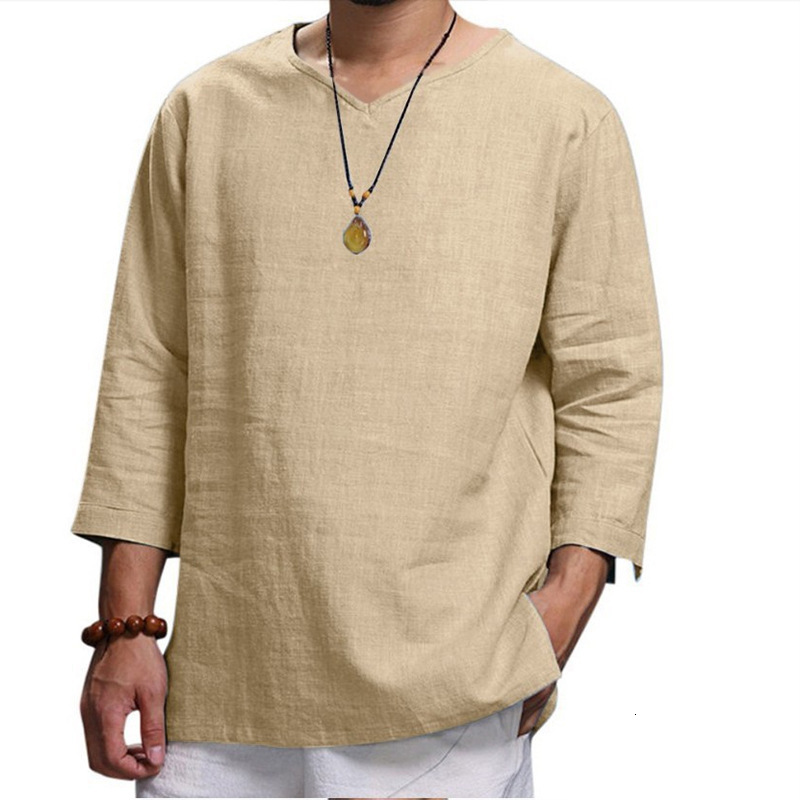 Autumn New Mens Pullover Cotton Solid casual Loose Pullover T-shirt Shirt Mens Wear
