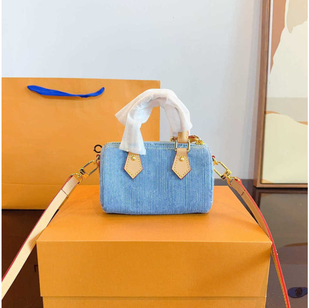 2025 Designer Mini Nano 16 cm Bag Frauen Leder Denim Crossbody Luxus Marke Tasche Braune Blume Handtasche fjhz
