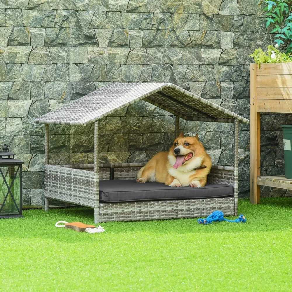 Outdoor dog house with roof Rattan dog bed with waterproof pad small and medium-sized dog bed X250412