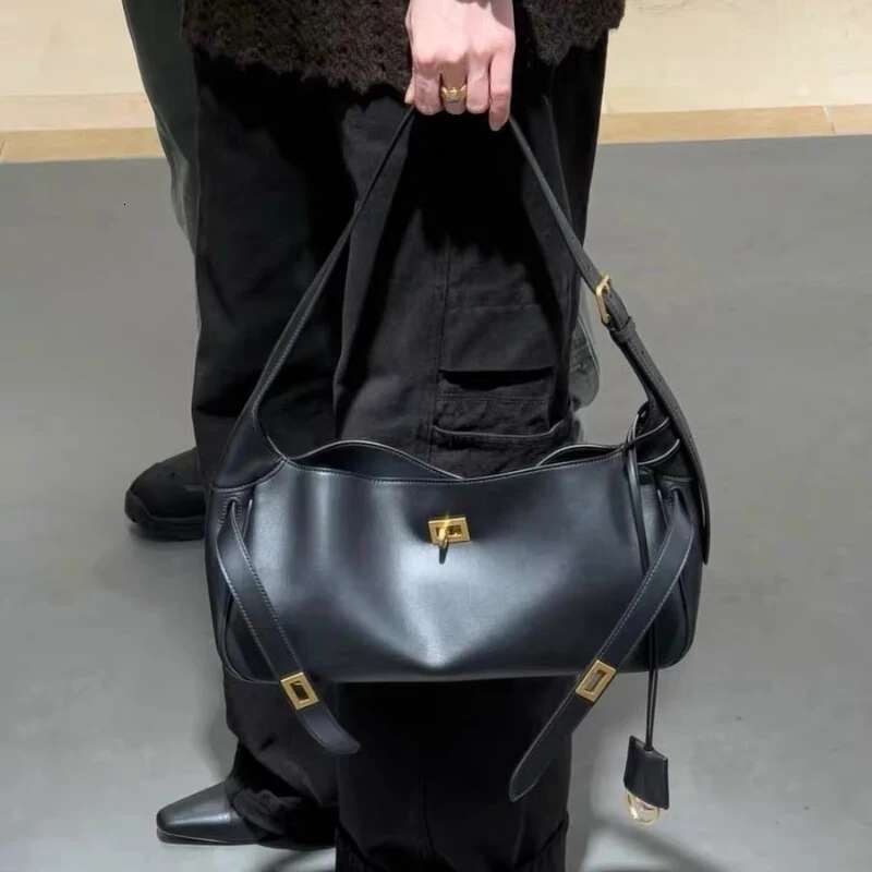 2025 Chic Lock Buckle Belt Tote Bags Women Design Belair Large Capacity Underarm Genuine Leather Elegant Shoulder Bag