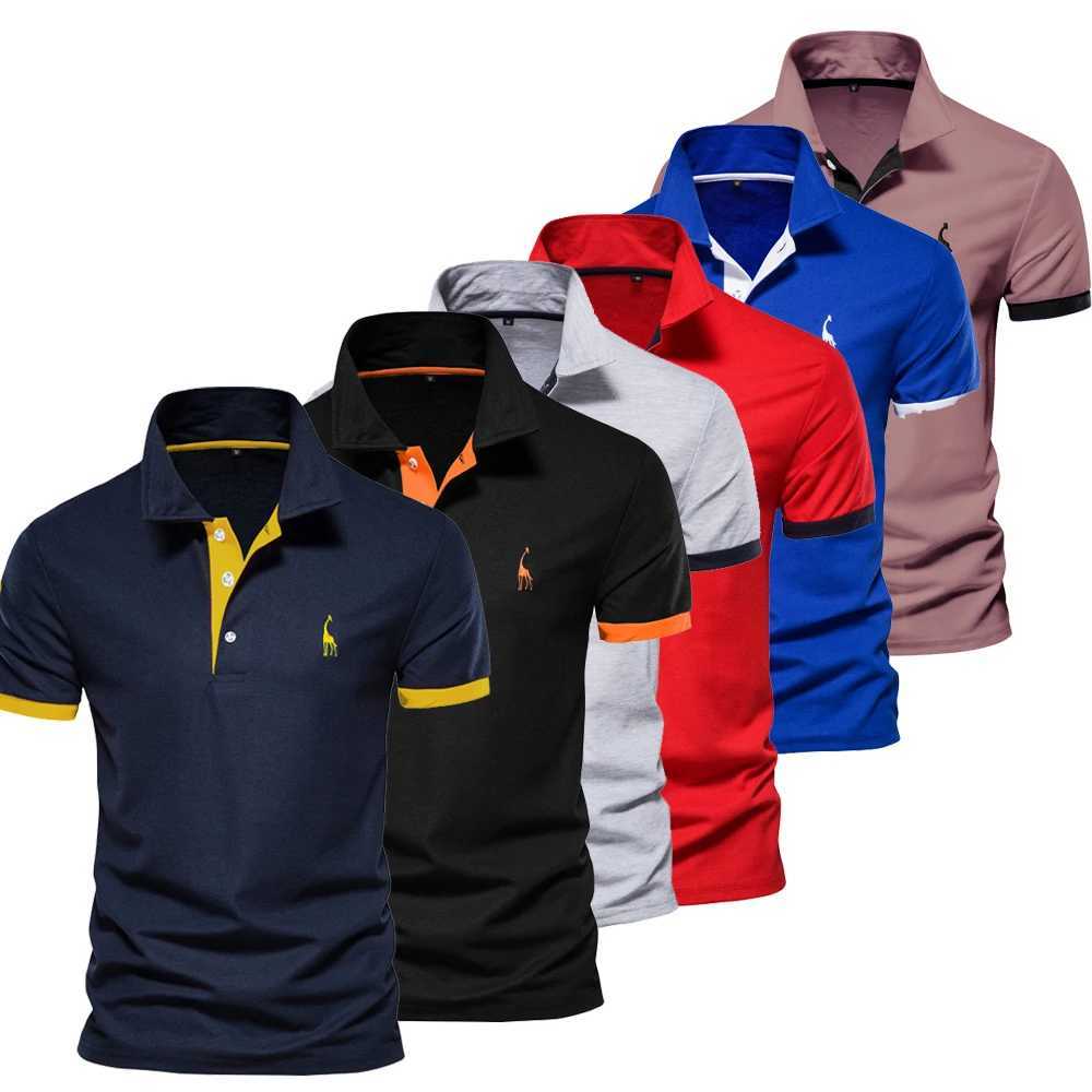 Mens fashion boutique cotton casual stand up collar long sleeved polo shirt mens solid color V-neck polo shirt W250414