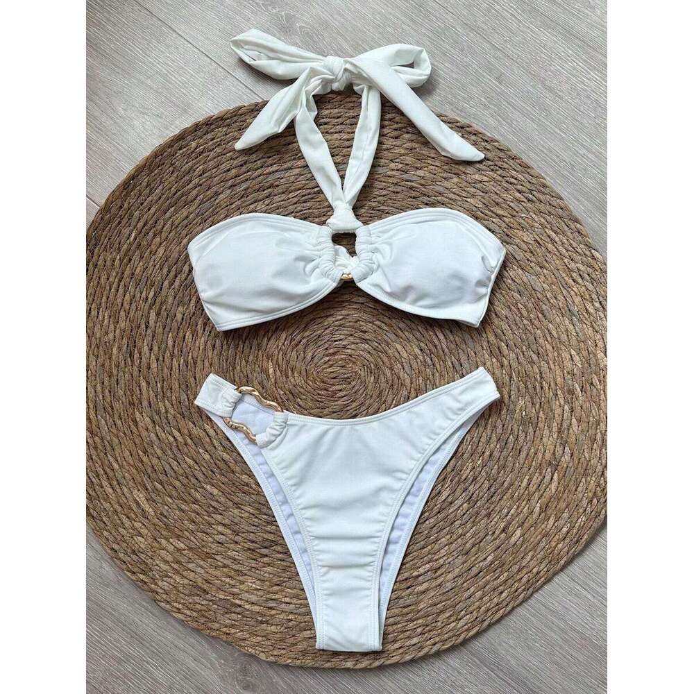 Fashion Swim Suit Sexy Woman Contrast Color Two-Piece Bikini Swimsuits Beach Womens Bathing Suits Stripe Three-Point Swimwear Lady Halter Bikinis