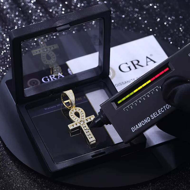 Dropshipping Religious Jewelry Bling 925 Sterling Silver VVS Moissanite Diamond Iced Out Ankh Cross Pendant With GRA Certificate