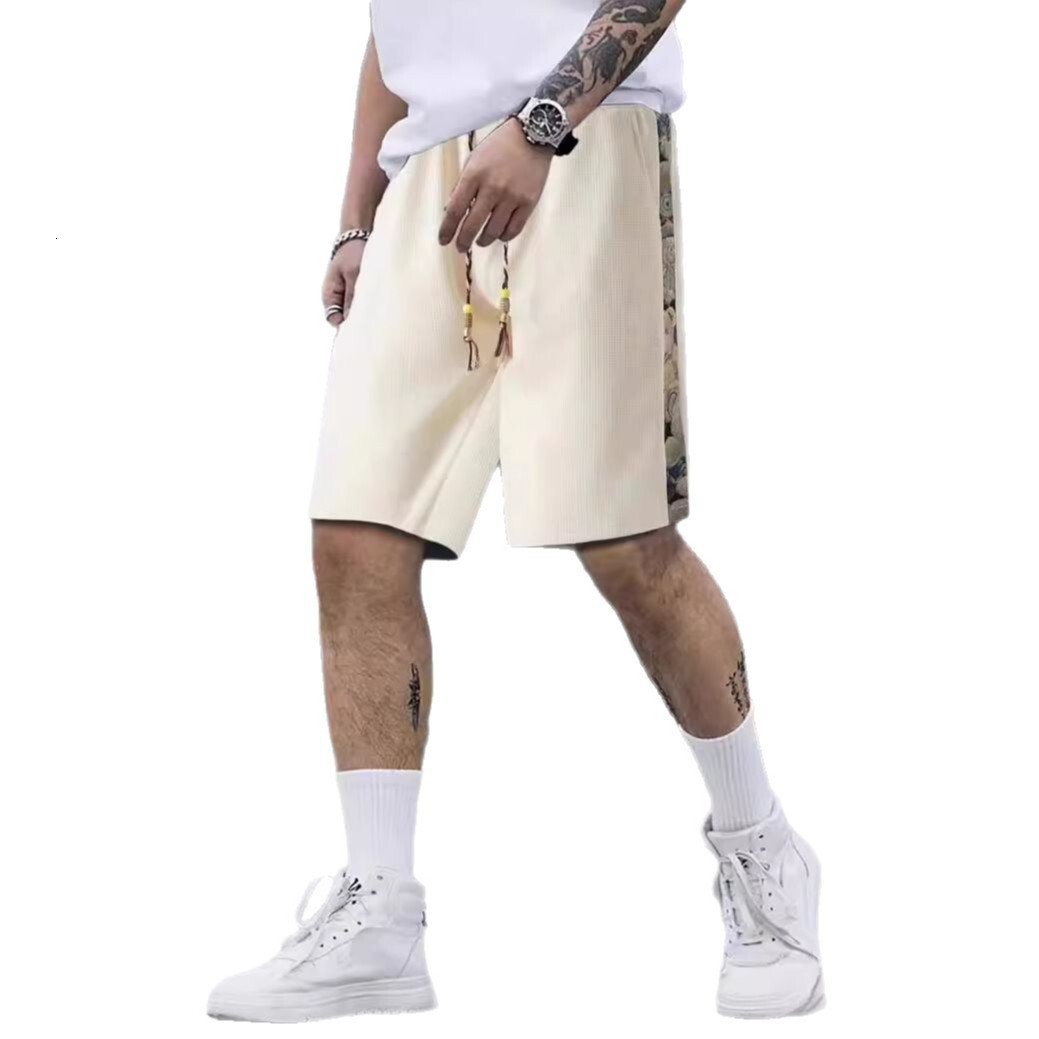 Thin casual shorts for men's summer loose and versatile outerwear sports pants, Instagram Bear print cropped pants trend