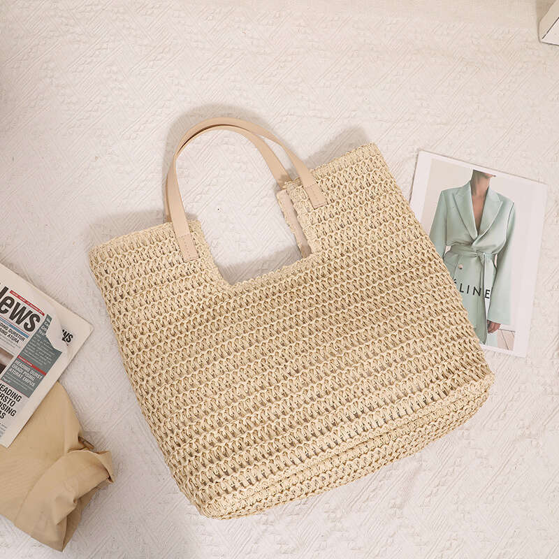 Handmade Beach Bag H Family's New Single Shoulder Simple And Large Capacity Handheld Straw Woven Beach Vacation Bag, Women's Bag Kq2
