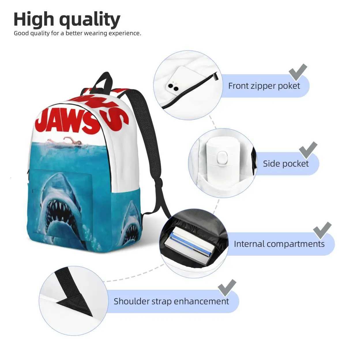 Jaws Original Movie Cool Backpack Outdoor Student Business Retro Daypack for Men Women Laptop Computer Canvas BagsW251113