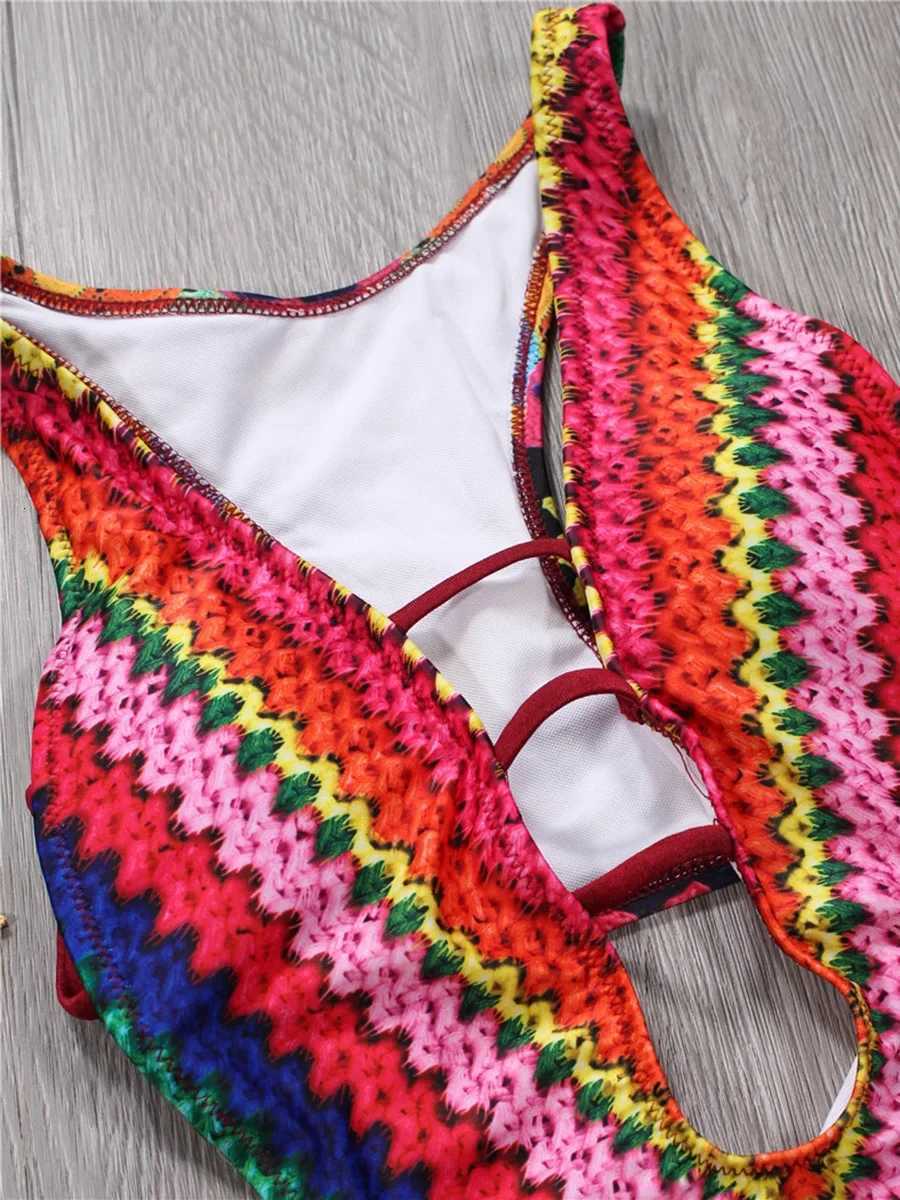 Sexy Printed V Neck Monokini Cross Backless Women Swimwear One Piece Swimsuit Female High Cut Bathing Suit Swim Beach Wear LadyW251113