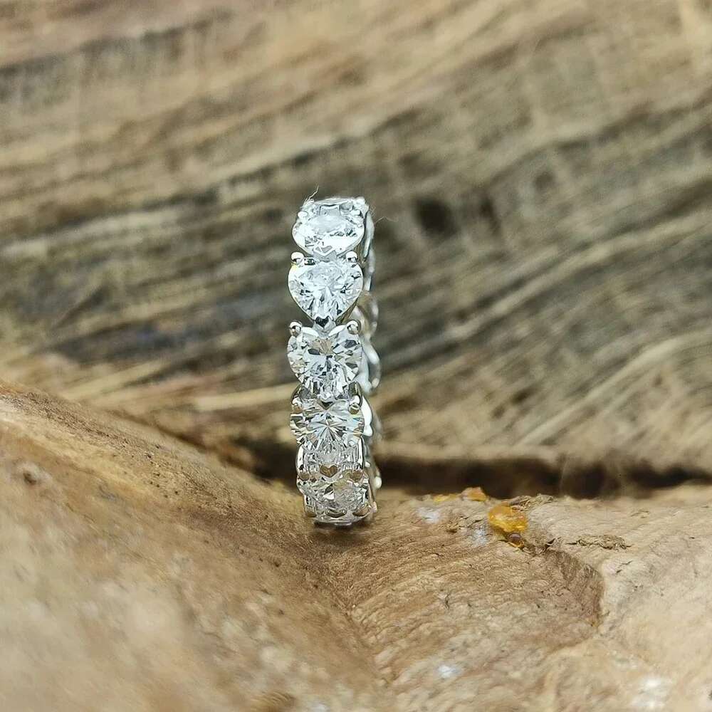 3mm Heart Cut Moissanite Diamond Eternity Band with Gra Certificate 925 Silver Stackable Love Promise Wedding Rings for Women