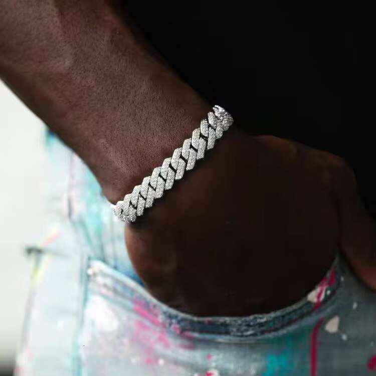 Lowest Price 8mm-15mm Wide 2rows Diamond S925 Silver Gold Plated Iced Out Moissanite Bracelet for Hip Hop Mens