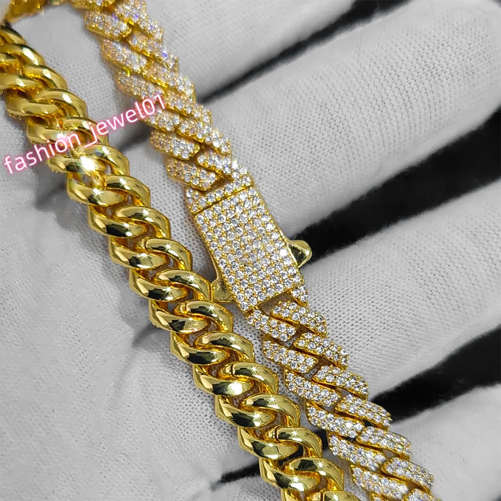 NUOYA Custom Clasp 8mm Diamond Cuban Chain Necklace 18K Gold Plated Prong Cuban Link Chain Hip Hop Fashion Jewelry