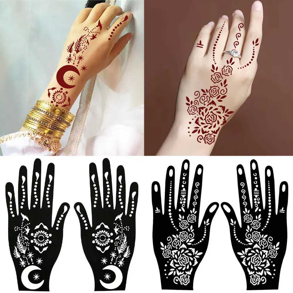 2pcs Flower Moon Pattern Tattoo Template Hand drawn Fingernail Flower Tattoo Template Female Reusable Tattoo Mold ToolXJ25414