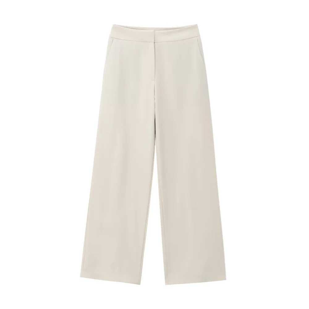 Taop Za Womens Long Sved Autumn/Winter New Project Flip Decoration Slim Fit Set Jacket Middle Waist Straight Leg PantsXJ250414