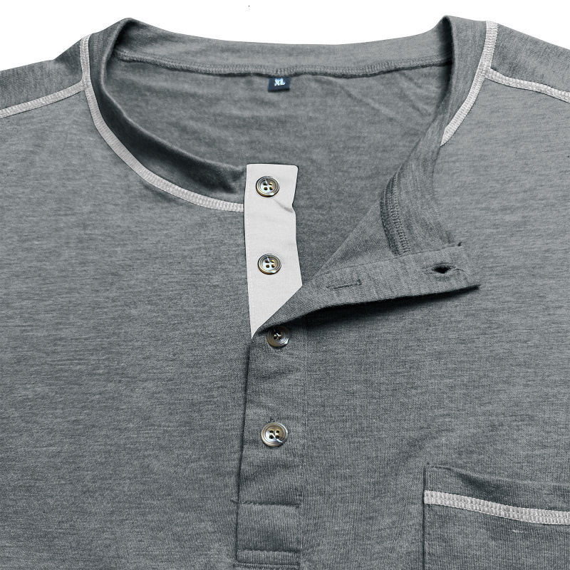 2025 Summer Mens American style Henry collar short sleeved T-shirt Mens color blocked round neck plus size top