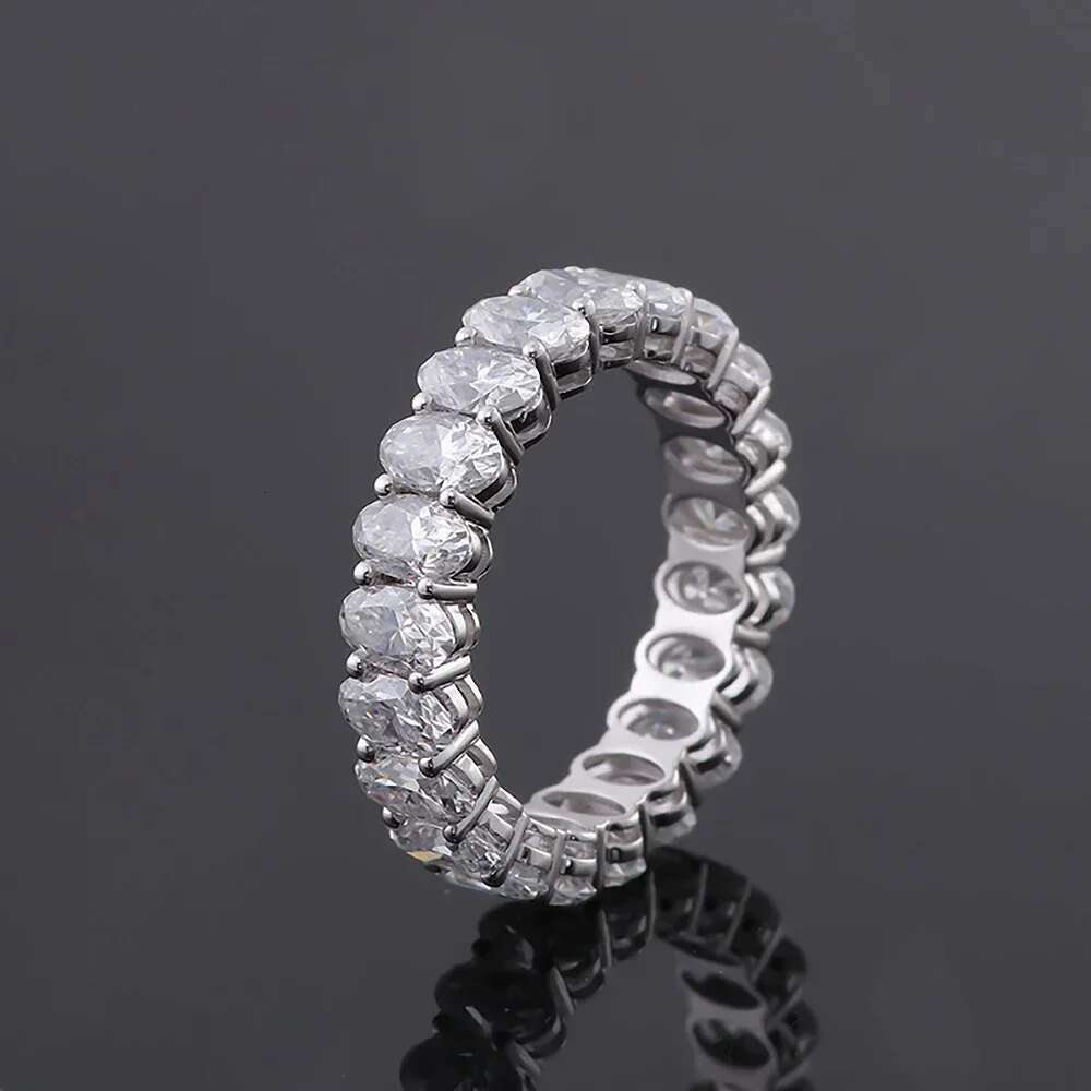 0.3 Carat Oval Cut Moissanite Eternity Rings with Certificate Half/Full Diamond Wedding Band for Women 925 Silver Stacking Ring