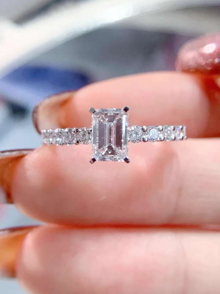 Custom Real Platinum PT950 Ring Women Engagement Anniversary Wedding Ring Emerald Moissanite Diamond Ring Trendy