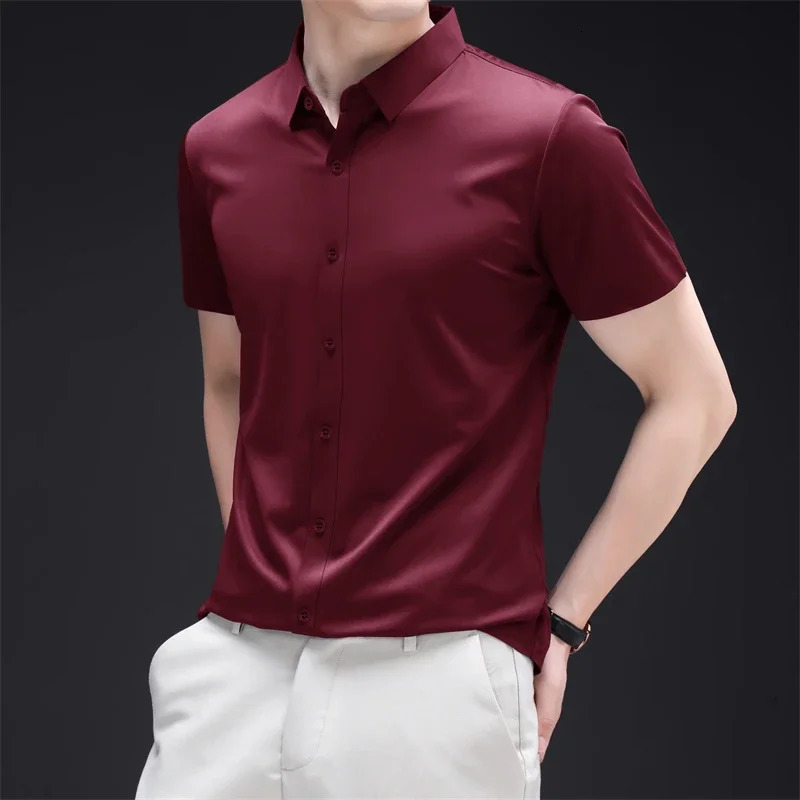 Mens Business Casual Short Sleeved Solid Color Shirt Wrinkle Resistant Wrinkle Free Comfortable All Season Versatile Top 250414