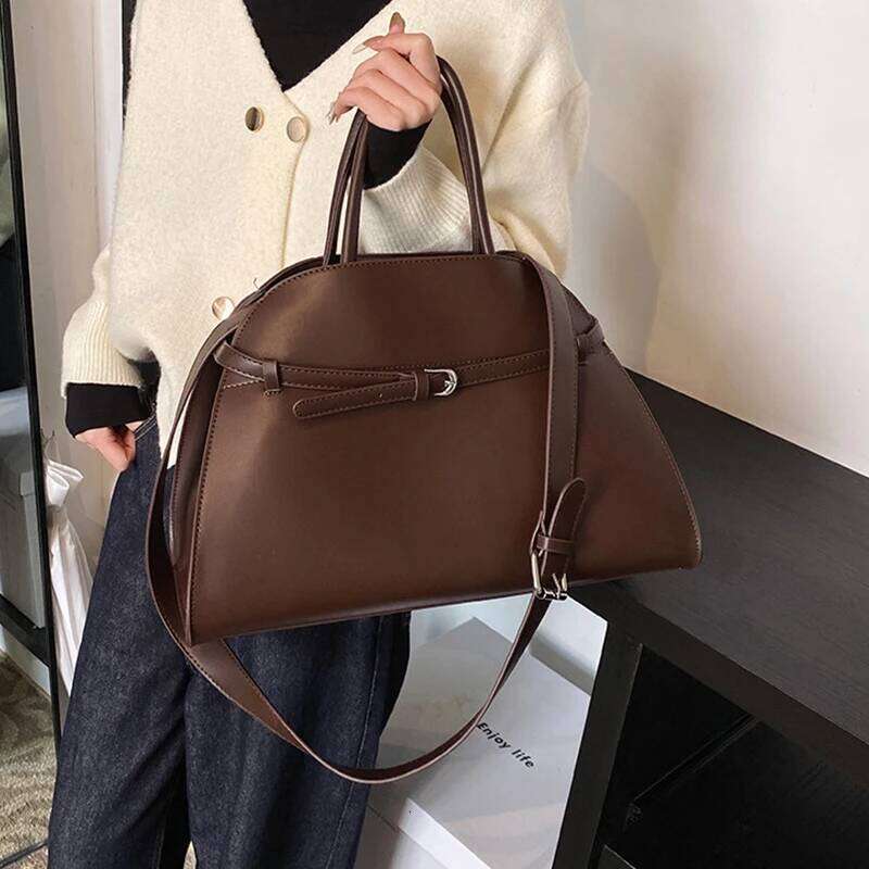 Belt Design Handbag Vintage Brand Women's Large Capacity New Silver Metal Luxury Tote Soft Leather Shoulder Messenger Bag