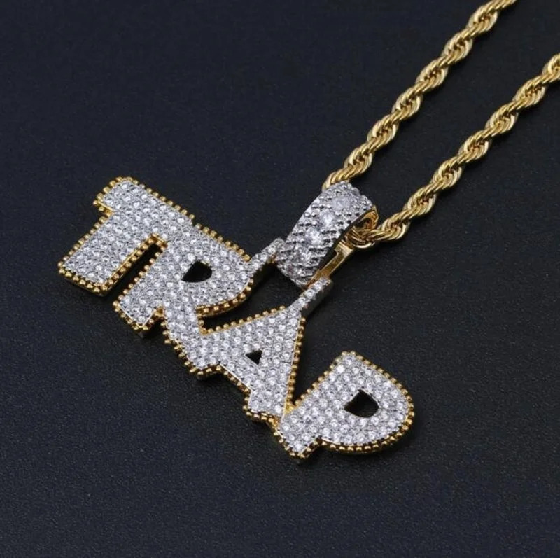 Ice Out Chain Necklace Trap Letter Pendant Personality Trend Fashion Hip Hop Necklace 250414