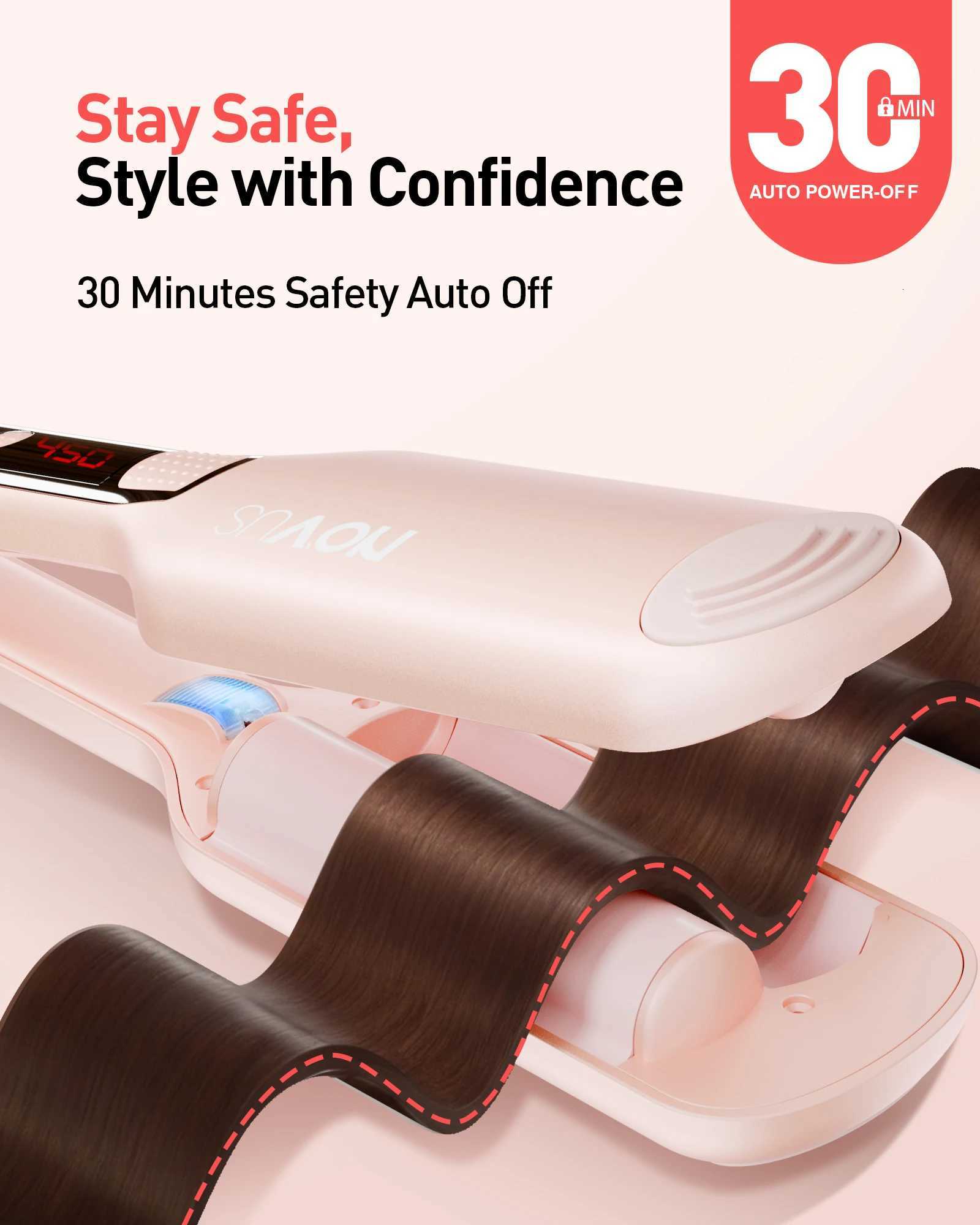 Wave Curling Iron Adjustable Temperature for Different Hair Types Creates Loose or Deep Waves Depending on Styling TechniqueT251114