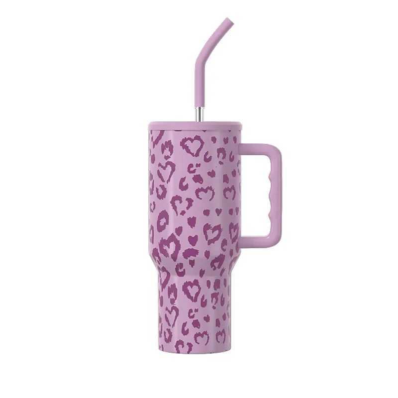 Leopard Print Fashionable Spicy Girl Thermos Cup with Large Capacity and Handle Water Cups Car Portable Thermos Cup Fashion Item C251114