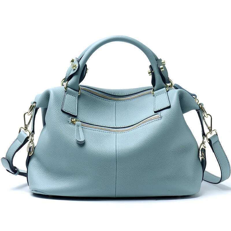 Women Genuine Leather Boston Handbag Fashion Tassel Design Shoulder Crossbody Bag Soft Cowhide Female Top-Handle Bags