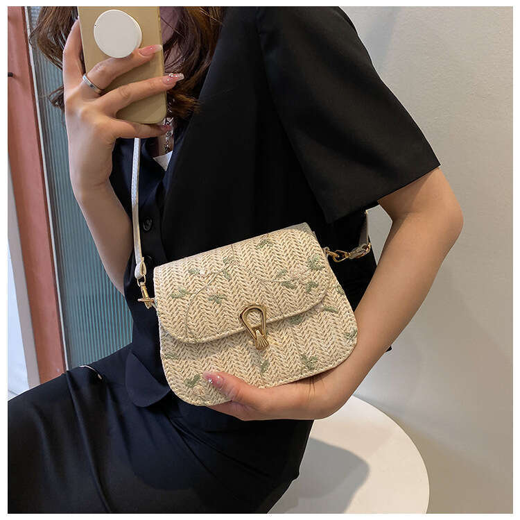 Handmade Beach Bag Grass For Women In The Summer Of 2023, New Small And Fresh Lace Flower Woven Saddle Bag, Versatile Single Shoulder Crossbody Bag Kq