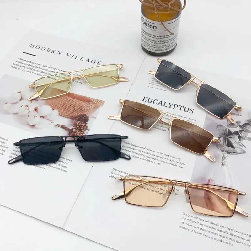 Retro narrow sunglasses womens luxury brand metal frame sunglasses mens rectangular driving glasses fishing eyesT250414