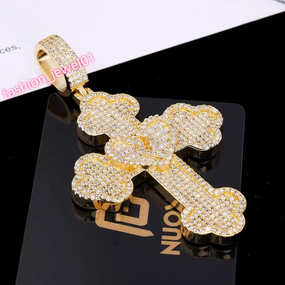 Hip Hop New Fashion Big Full Iced Out Bling Cross Pendant 5A Cubic Zirconia CZ Heart Broken Cross Men Pendant Necklace Jewelry