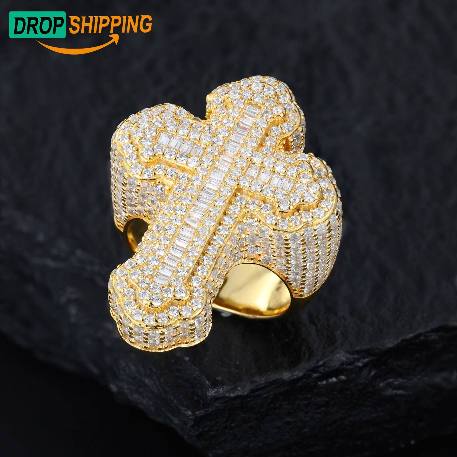 Hip Hop Jewelry 925 Sterling Silver Pass Diamond Tester VVS Baguette Moissanite Custom Iced Out Cross Rings for Men