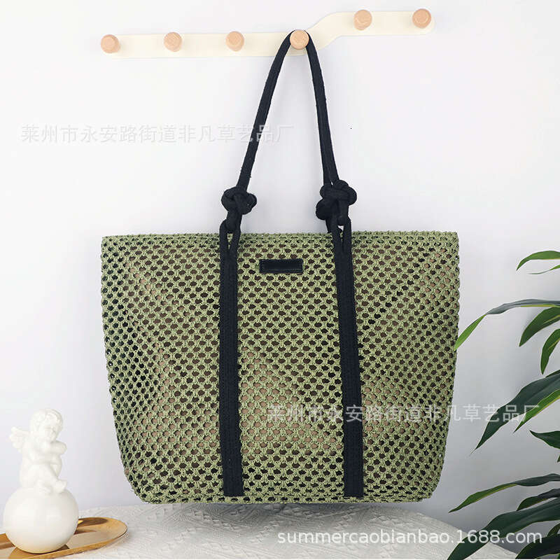 Handmade Beach Bag Instagram New Hollow Paper Rope Large Capacity Fashionable Disc Buckle One Shoulder Grass Woven Casual Women's Beach Bag Kq2