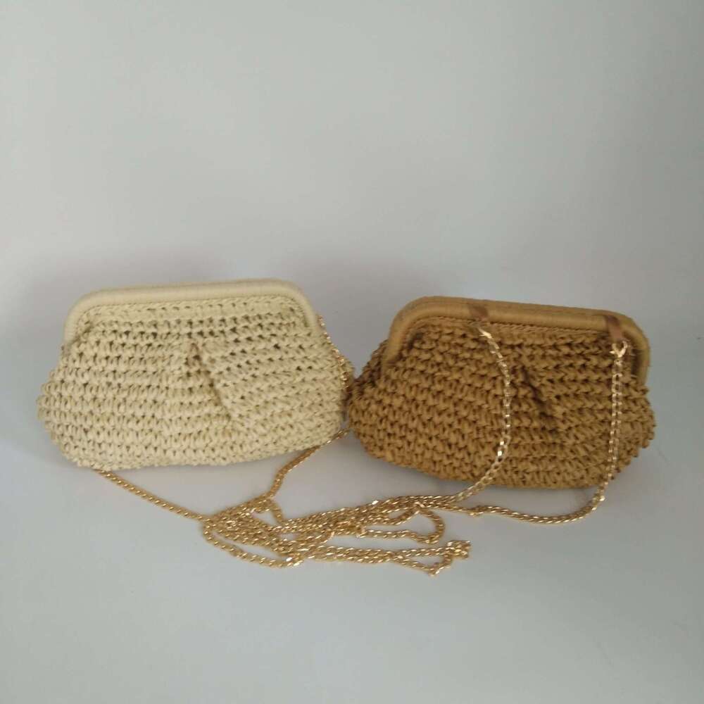 Handmade Beach Bag Western Style Fashion Chain Shoulder 2024 New Spring/Summer Clip Buckle Niche Grass Woven Women's Casual Crossbody Bag Kq2
