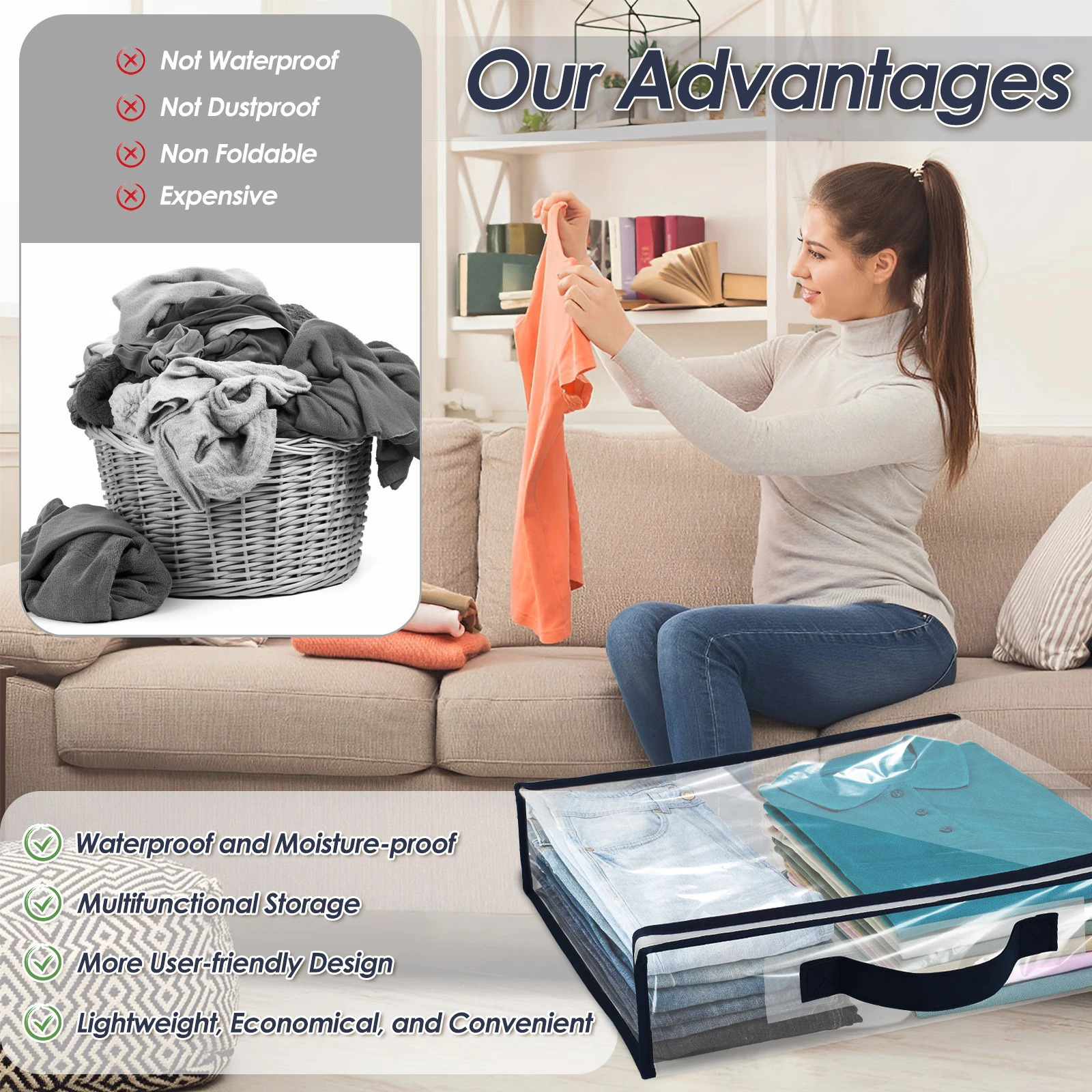 6 Packs Bed Sheet Storage Bags Quilt Clothes Blankets Packing Box Waterproof Dustproof Clear Zippered Pillow Bedding 250407