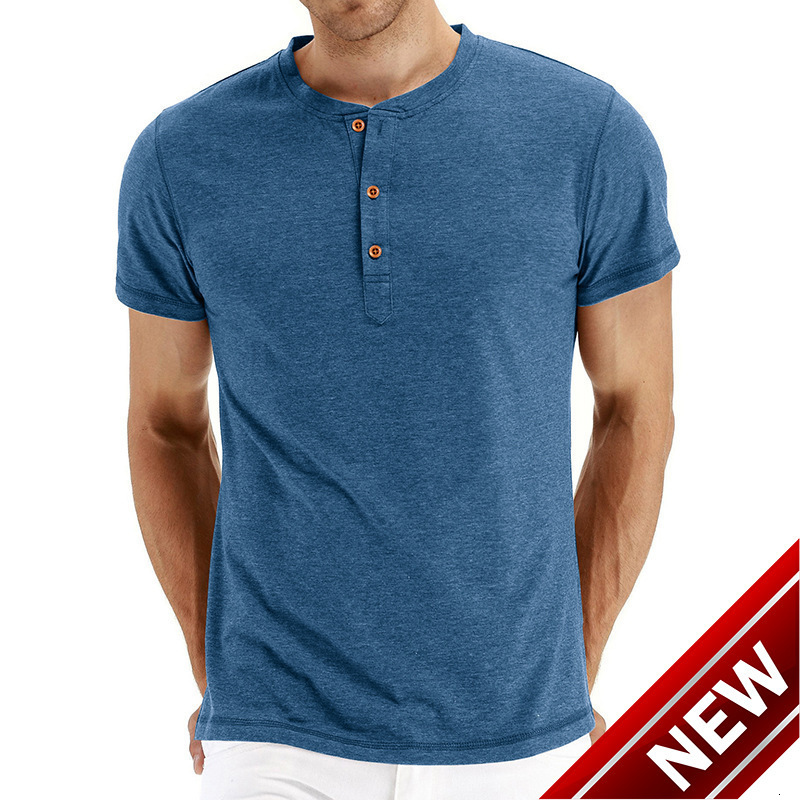 Summer Mens Solid Color Basic Henley Neck T-shirt Mens Round Neck Short Sleeve T-shirt t shirts for men