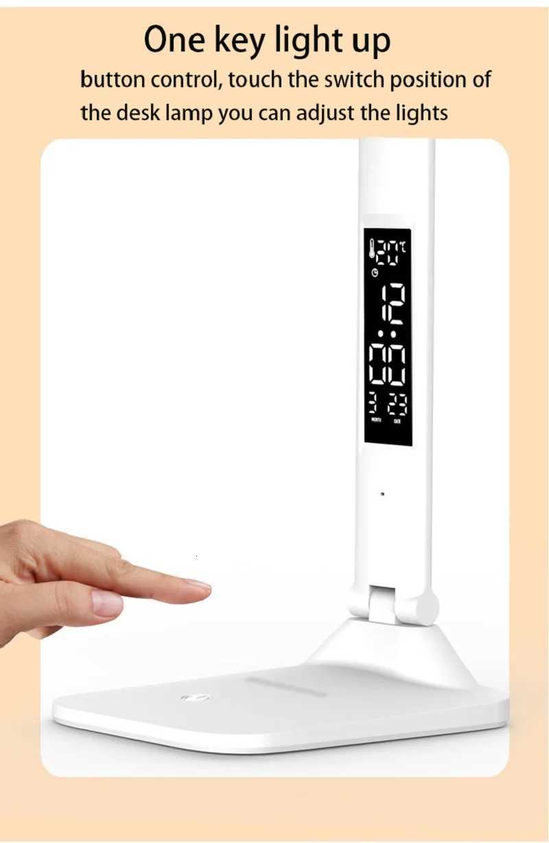 New Led Table Lamp Touch Foldable USB Rechargeable With Alarm Clock Thermometer Dimmable Night Light for Desk Study Reading Lamp M251114