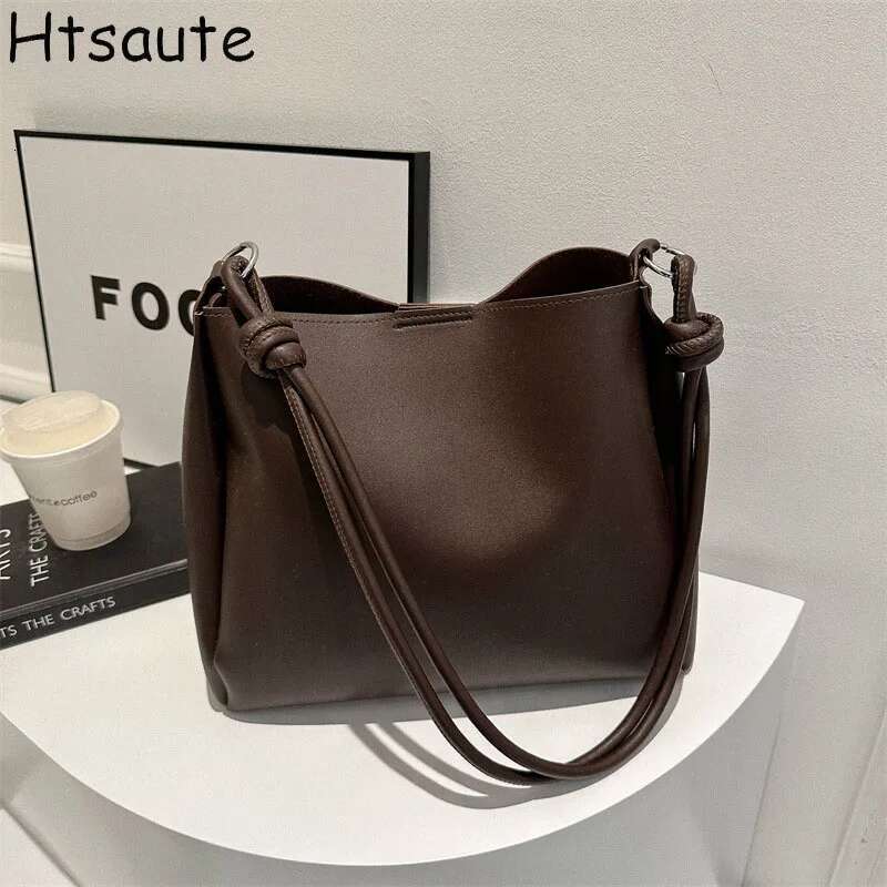 Handbag Vintage Solid Color Women Fashion Shoulder Sg High-Capacity Simple Double Strap Bucket Crossbody Bag