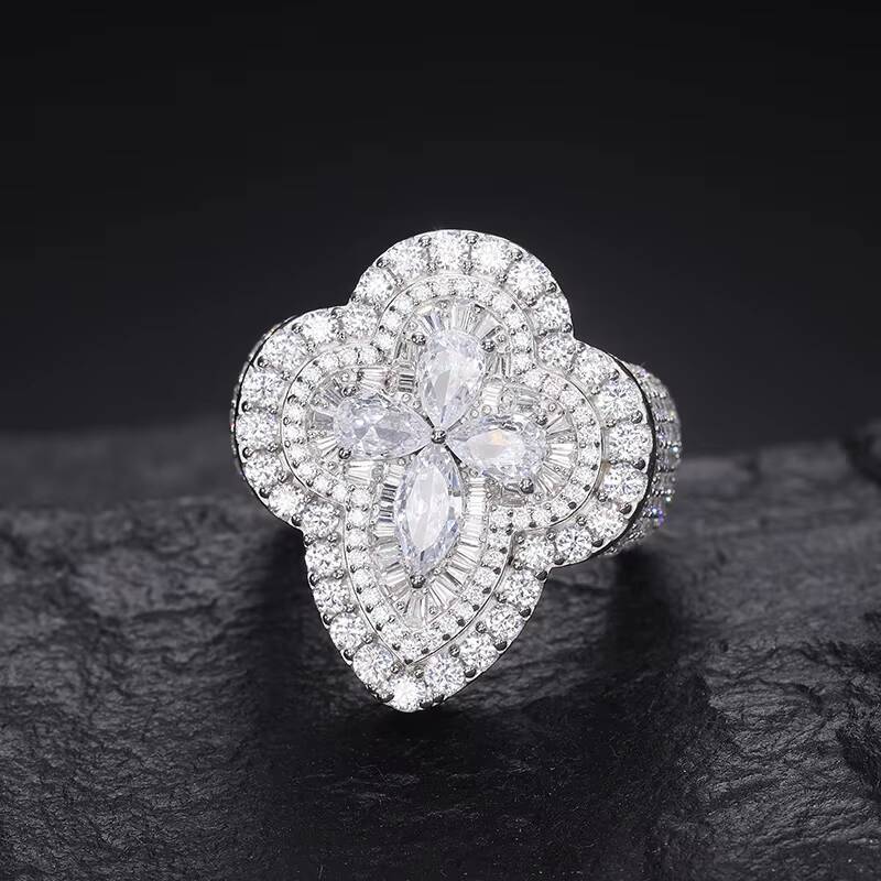 Pass Diamond Tester Pear Cut Diamond Clover Custom Iced Out Sterling Silver 925 Vvs Moissanite Jewelry Men Ring