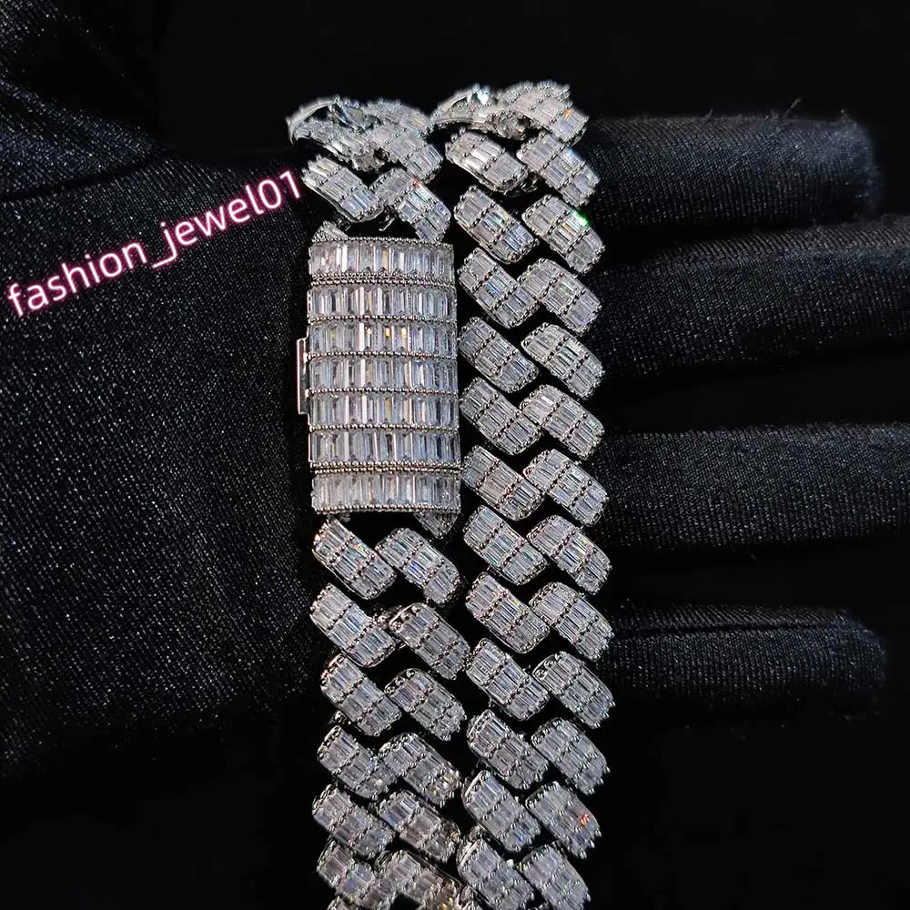 18/19MM Thick Mix Baguette Iced Out Cuban Link Chain Rapper Hip Hop Jewelry CZ Diamond Chain Necklace For Men