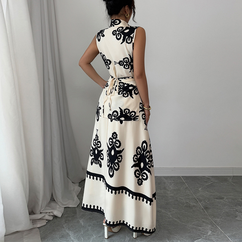 Womens clothing 2025 new vacation style sleeveless shirt tie half skirt two-piece dress set